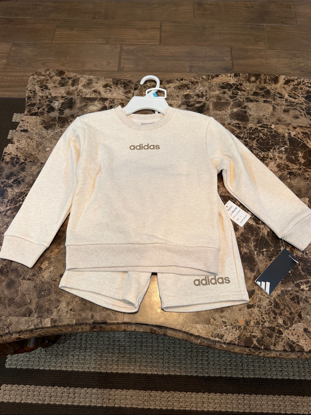 adidas Cream/Tan Crewneck Sweatshirt and Shorts Set